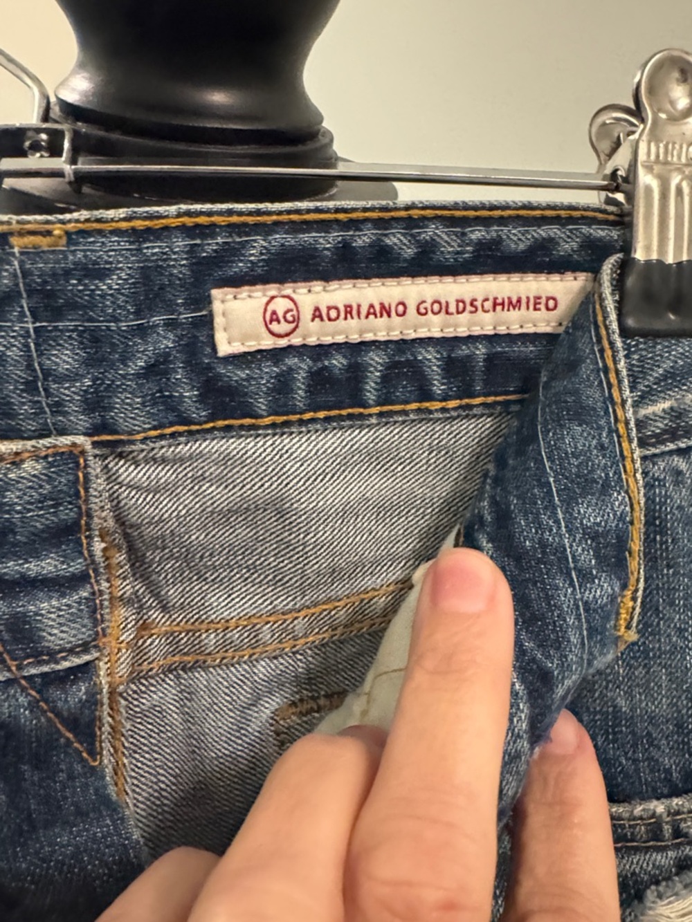 AG Adriano Goldschmied Boyfriend Jeans - Dark Blue with Yellow Stitching